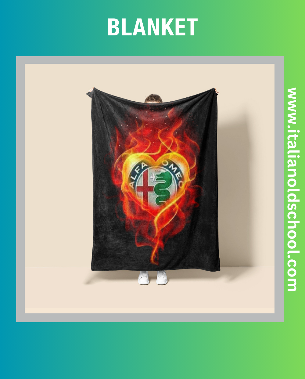 Cozy blanket featuring classic Alfa Romeo designs, perfect for Italian car enthusiasts. This soft and stylish blanket showcases iconic Alfa Romeo elements, adding a touch of automotive heritage to any space. Italian old school.