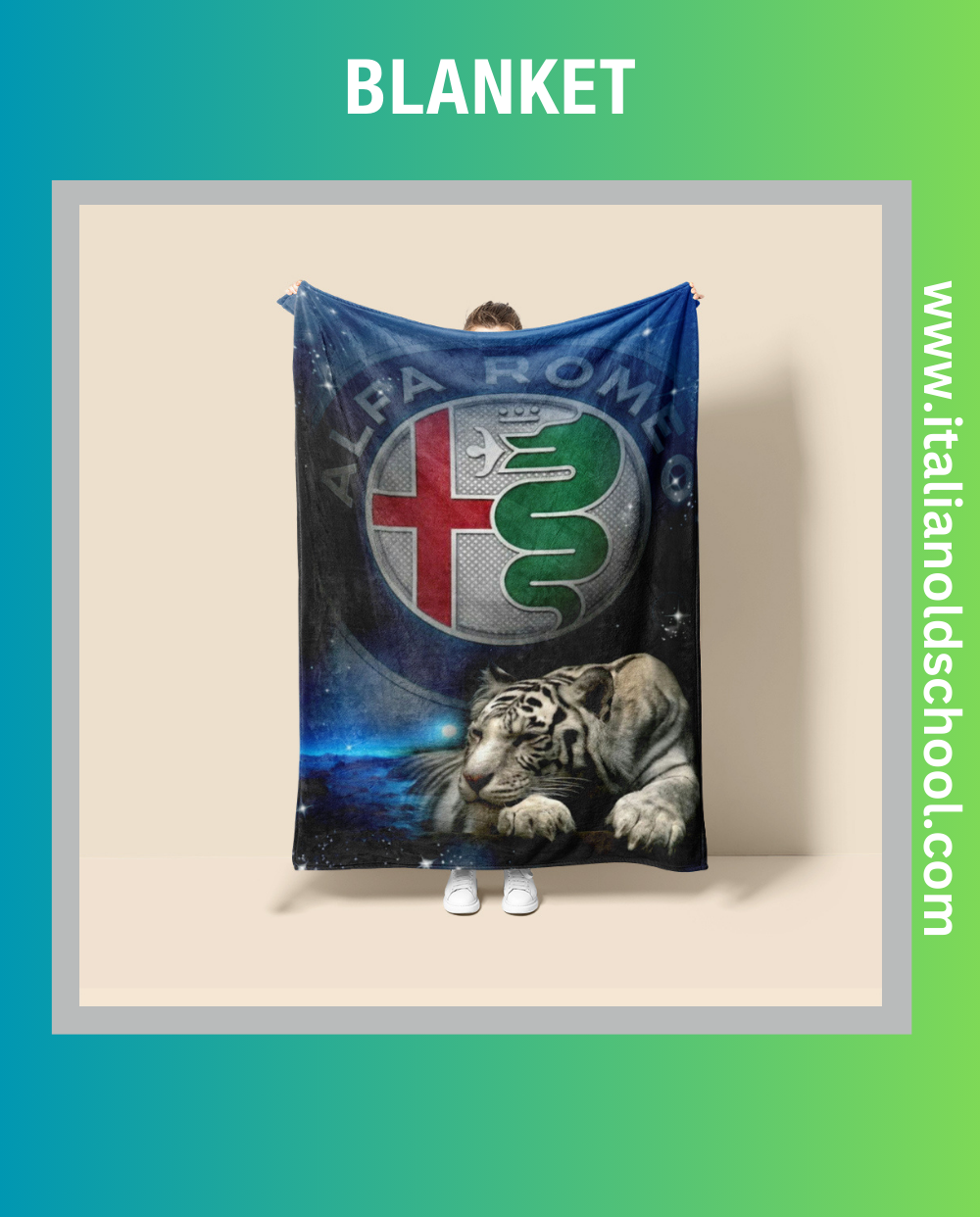 Cozy blanket featuring classic Alfa Romeo designs, perfect for Italian car enthusiasts. This soft and stylish blanket showcases iconic Alfa Romeo elements, adding a touch of automotive heritage to any space. Italian old school.