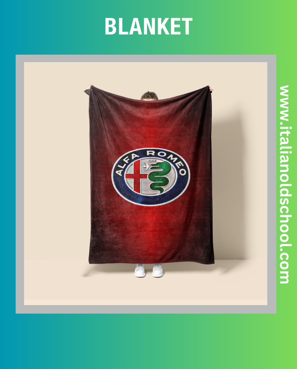 Cozy blanket featuring classic Alfa Romeo designs, perfect for Italian car enthusiasts. This soft and stylish blanket showcases iconic Alfa Romeo elements, adding a touch of automotive heritage to any space. Italian old school.