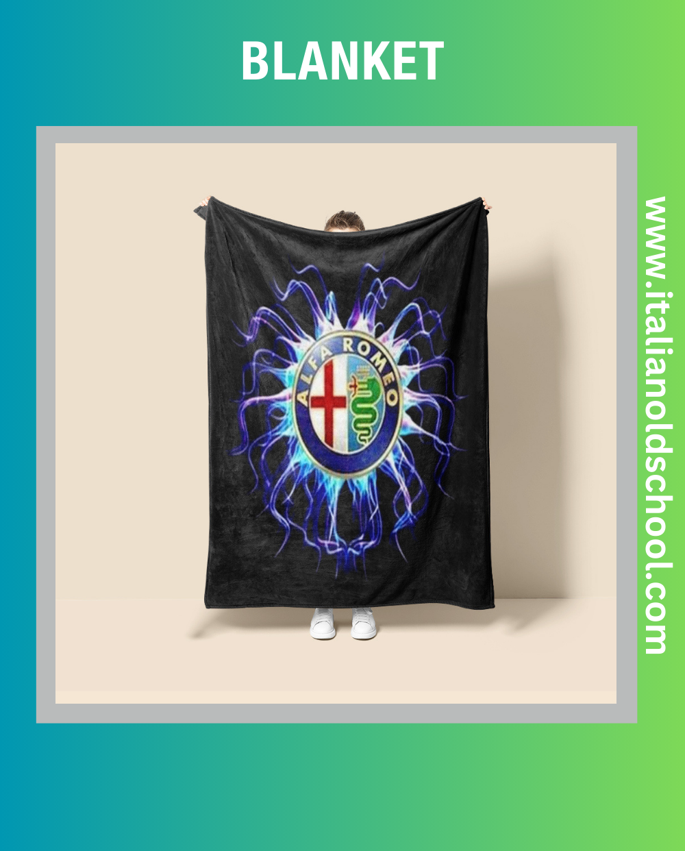 Cozy blanket featuring classic Alfa Romeo designs, perfect for Italian car enthusiasts. This soft and stylish blanket showcases iconic Alfa Romeo elements, adding a touch of automotive heritage to any space. Italian old school.