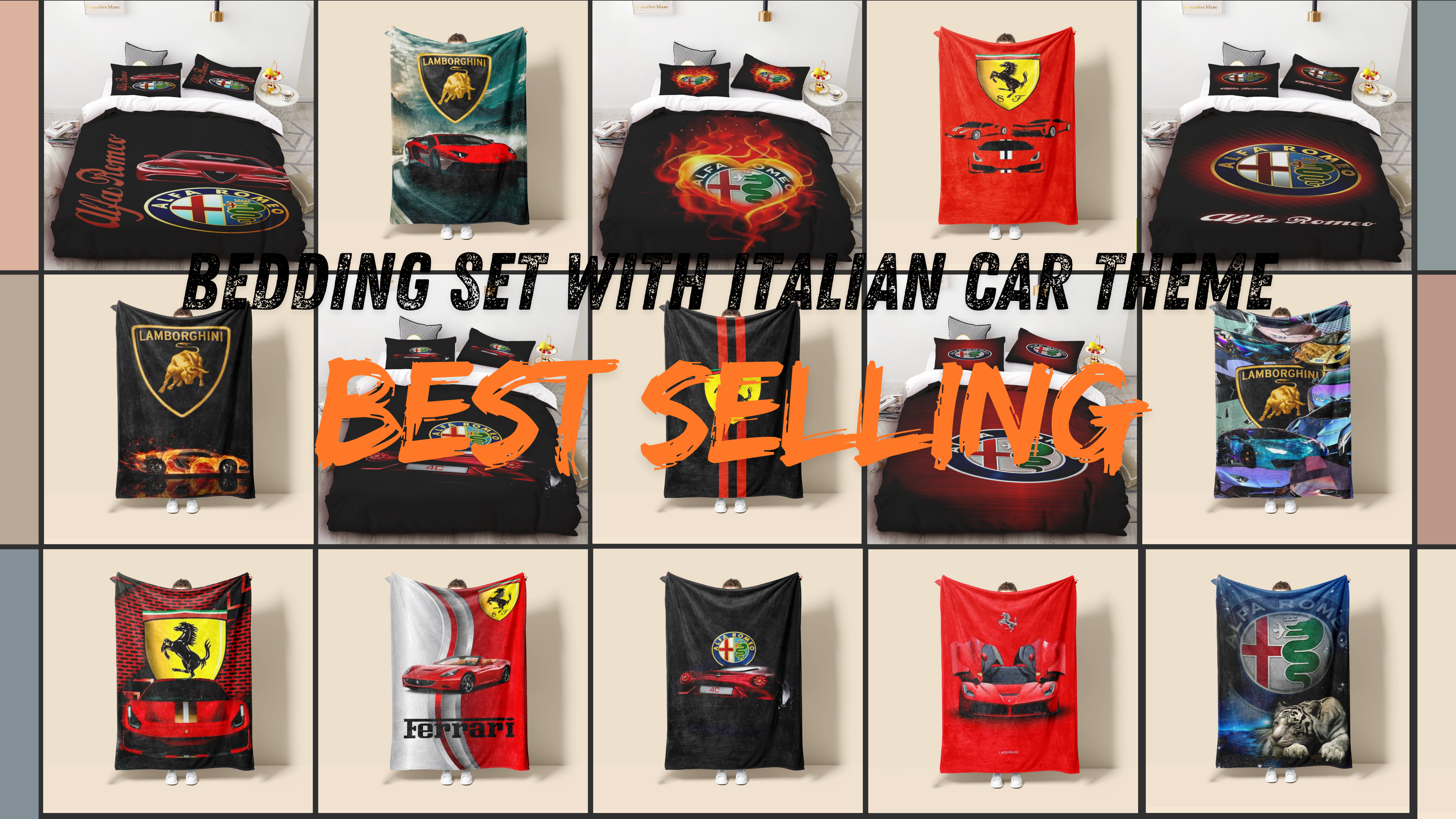 bedding set with italina car theme on bavarian old school shop. 
