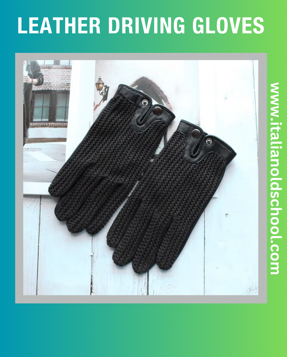 Black Leather Driving Gloves with Wool Upper and Air Holes for Breathability. Bavarian old school.  Elegant Leather Driving Gloves for Classic Car Owners in Multiple Colors.