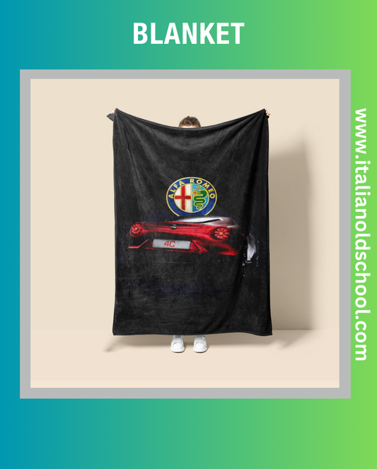 Cozy blanket featuring classic Alfa Romeo designs, perfect for Italian car enthusiasts. This soft and stylish blanket showcases iconic Alfa Romeo elements, adding a touch of automotive heritage to any space. Italian old school.